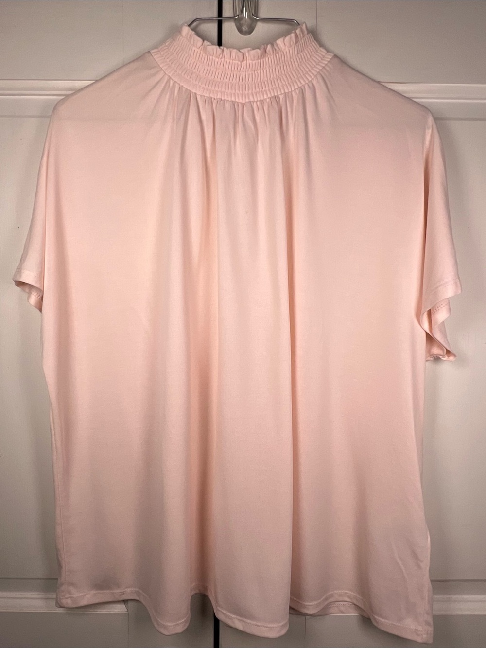 NWT Joie Short Sleeve Pale Pink Turtleneck Blouse Smocked High Neckline Sz XXS